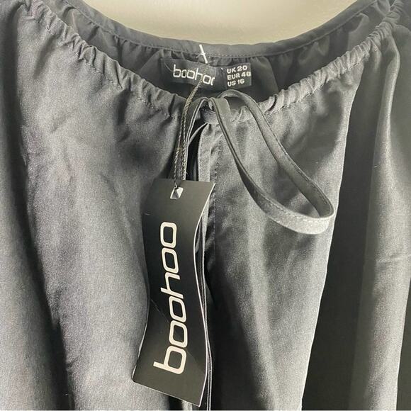 Boohoo Plus Drawstring Smocked Midi Dress Black US 16 - Picture 6 of 11